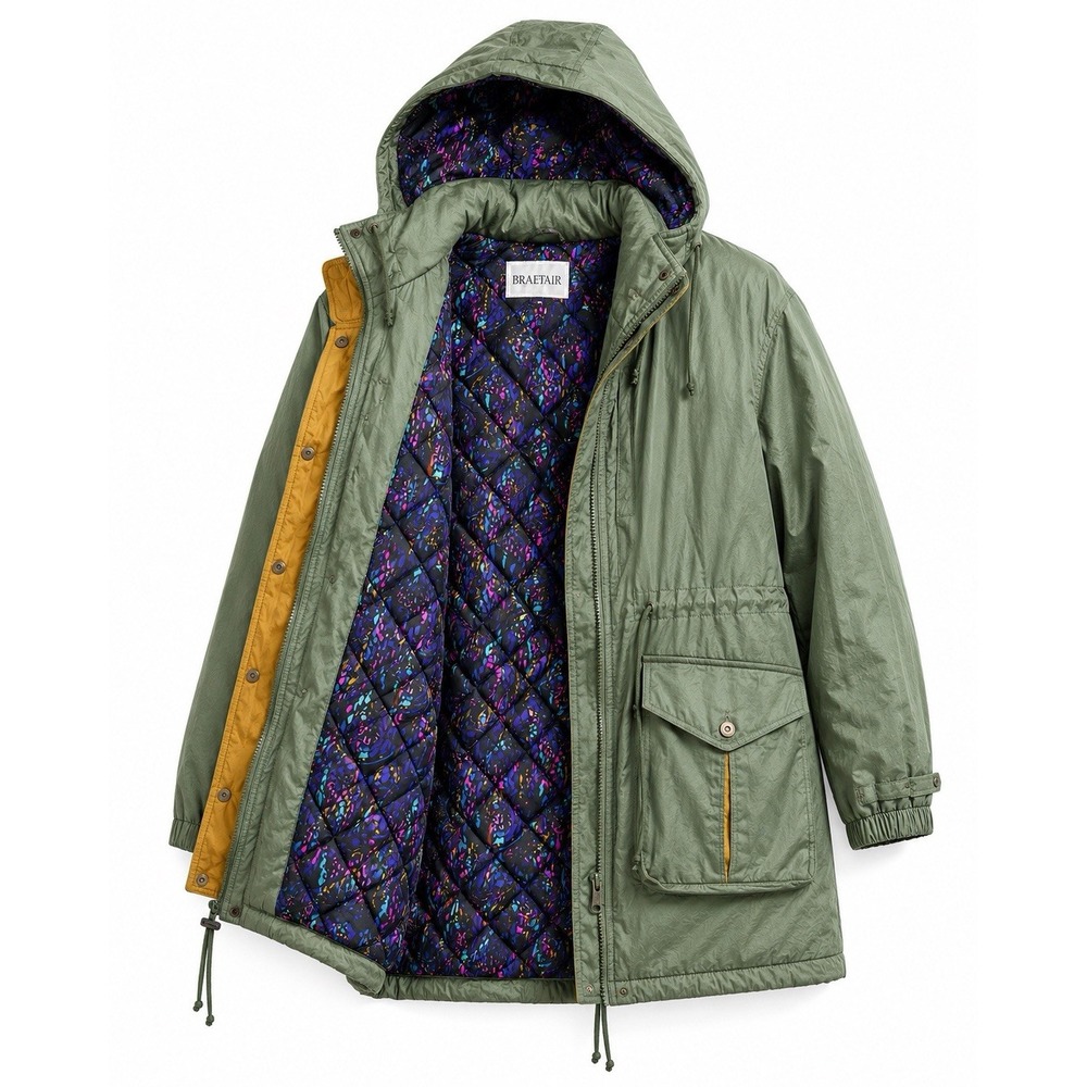 Vintage 80s Braefair Womens Jacket Small Green Iridescent Nylon Parka Quilted